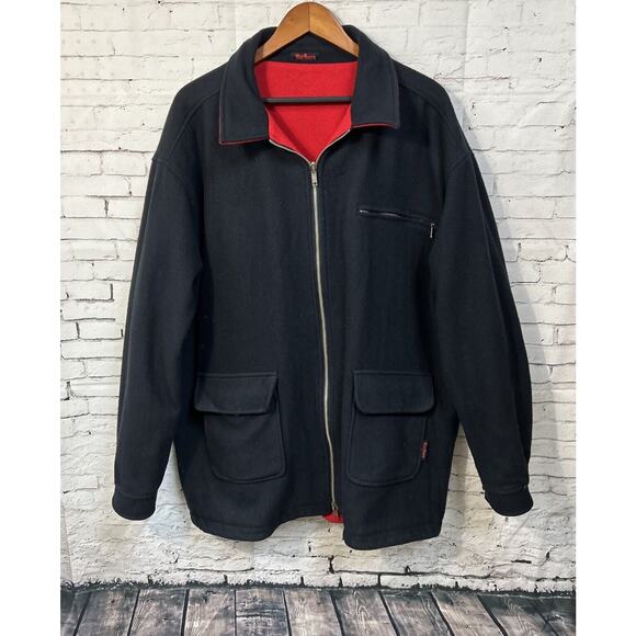 VTG Men XL Marlboro Ltd Reversible Reversible Black Red Wool Blend Jacket Coat